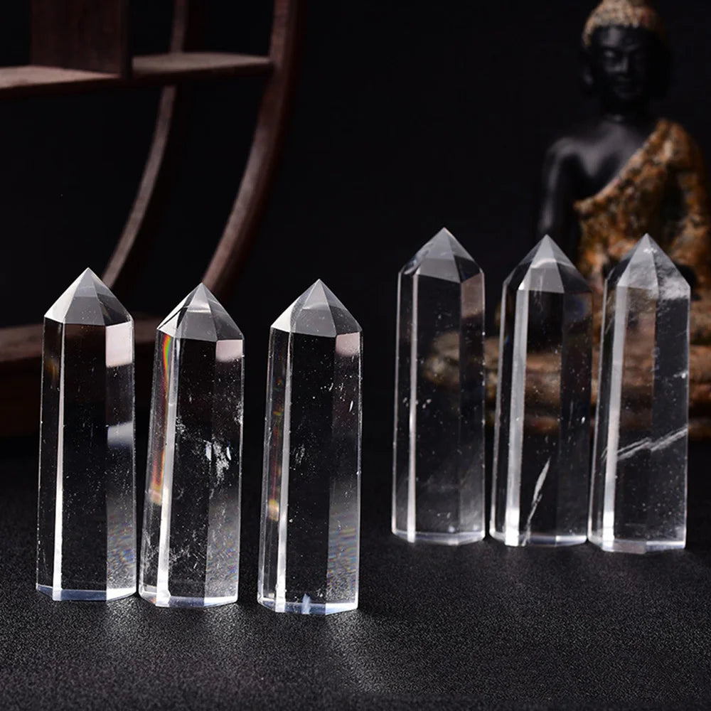 Beautiful Clear High Temperature Melted Smelting Crystal Quartz Point Hexagonal Obelisk Wand Specimen Reiki Healing Decoration