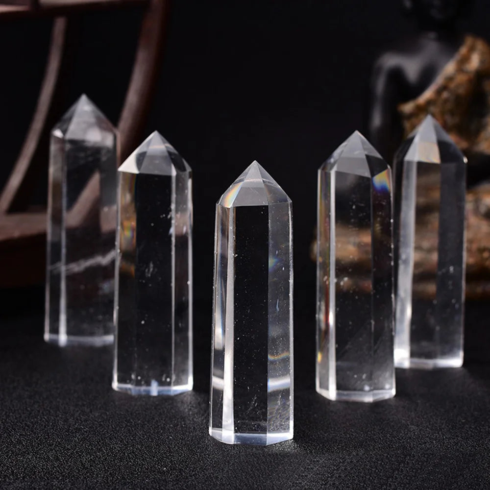 Beautiful Clear High Temperature Melted Smelting Crystal Quartz Point Hexagonal Obelisk Wand Specimen Reiki Healing Decoration