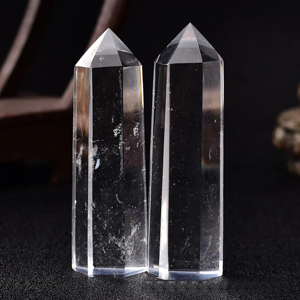 Beautiful Clear High Temperature Melted Smelting Crystal Quartz Point Hexagonal Obelisk Wand Specimen Reiki Healing Decoration