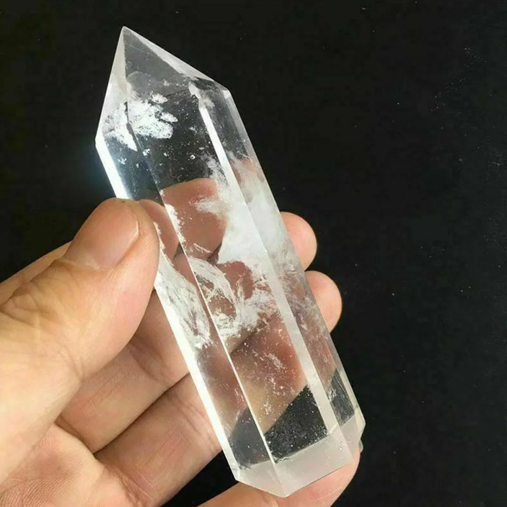 Beautiful Clear High Temperature Melted Smelting Crystal Quartz Point Hexagonal Obelisk Wand Specimen Reiki Healing Decoration