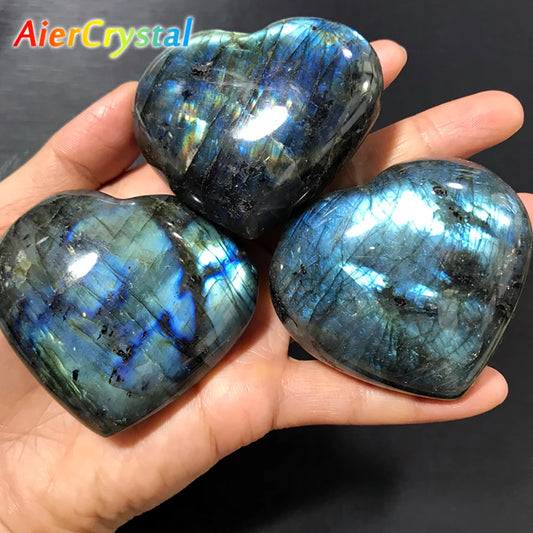 Natural Crystal Stone Love Heart Shape Big Heart Labradorite Reiki Healing Rose Quartz Love Crystal Decoration Crafts 4-6cm