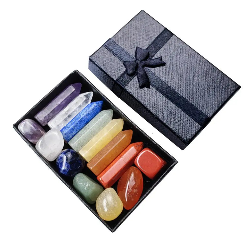 14PCS/Set Natural Stone Crystal Gemstone Chakras Healing Stone Quartz Mineral Ornaments Home Decoration Gifts Box for Children