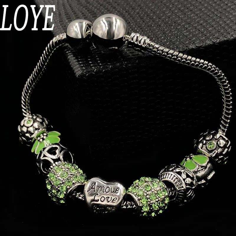 Luxury Silver Plated Heart Love Charm Crystal Beads bracelet for Women Fashion DIY Jewelry Fit Original Brand Bracelets Gift