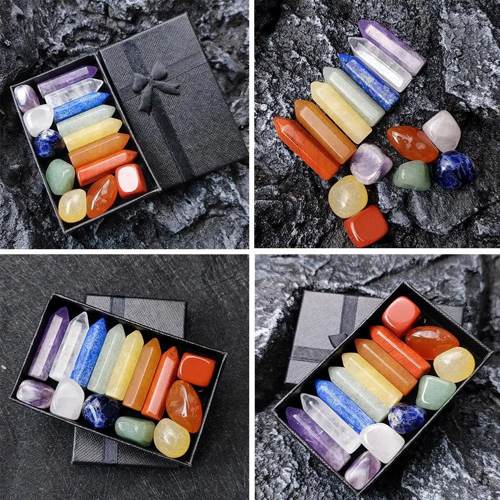 14PCS/Set Natural Stone Crystal Gemstone Chakras Healing Stone Quartz Mineral Ornaments Home Decoration Gifts Box for Children