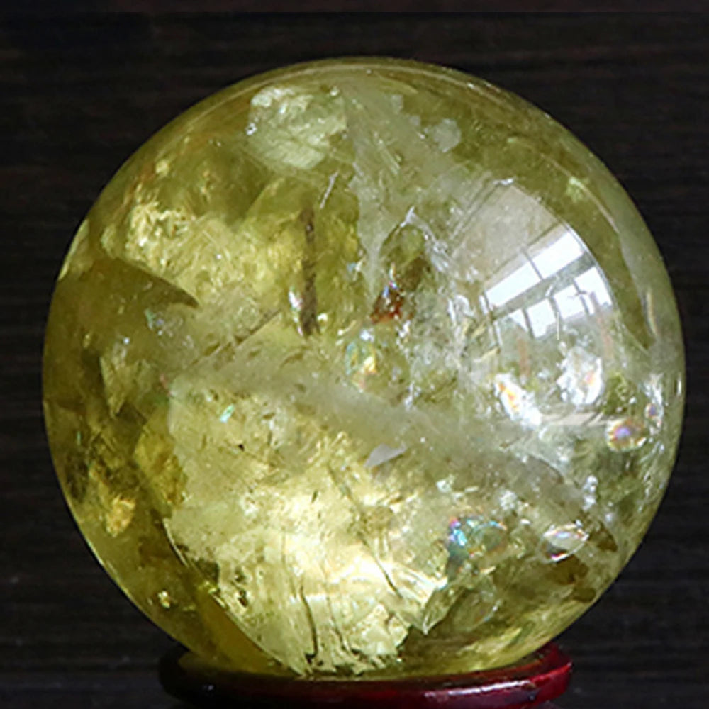 Natural Citrine Crystal Ball Pull Feldspar Ball Ornaments Blue Light Pull Feldspar Citrine Ball Stone Grinding Ornaments Gift