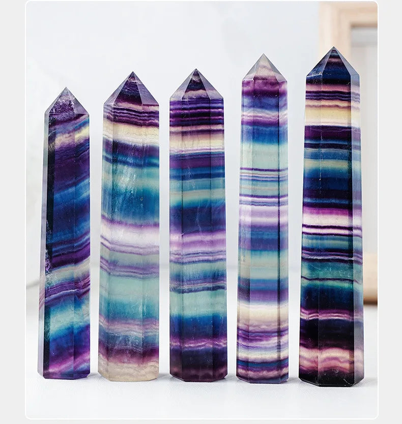 3-10cm Rainbow Hexagonal Prism Natural Fluorite Crystal Striped Rainbow Quartz Healing Stone Ornaments Gifts Room Decoration