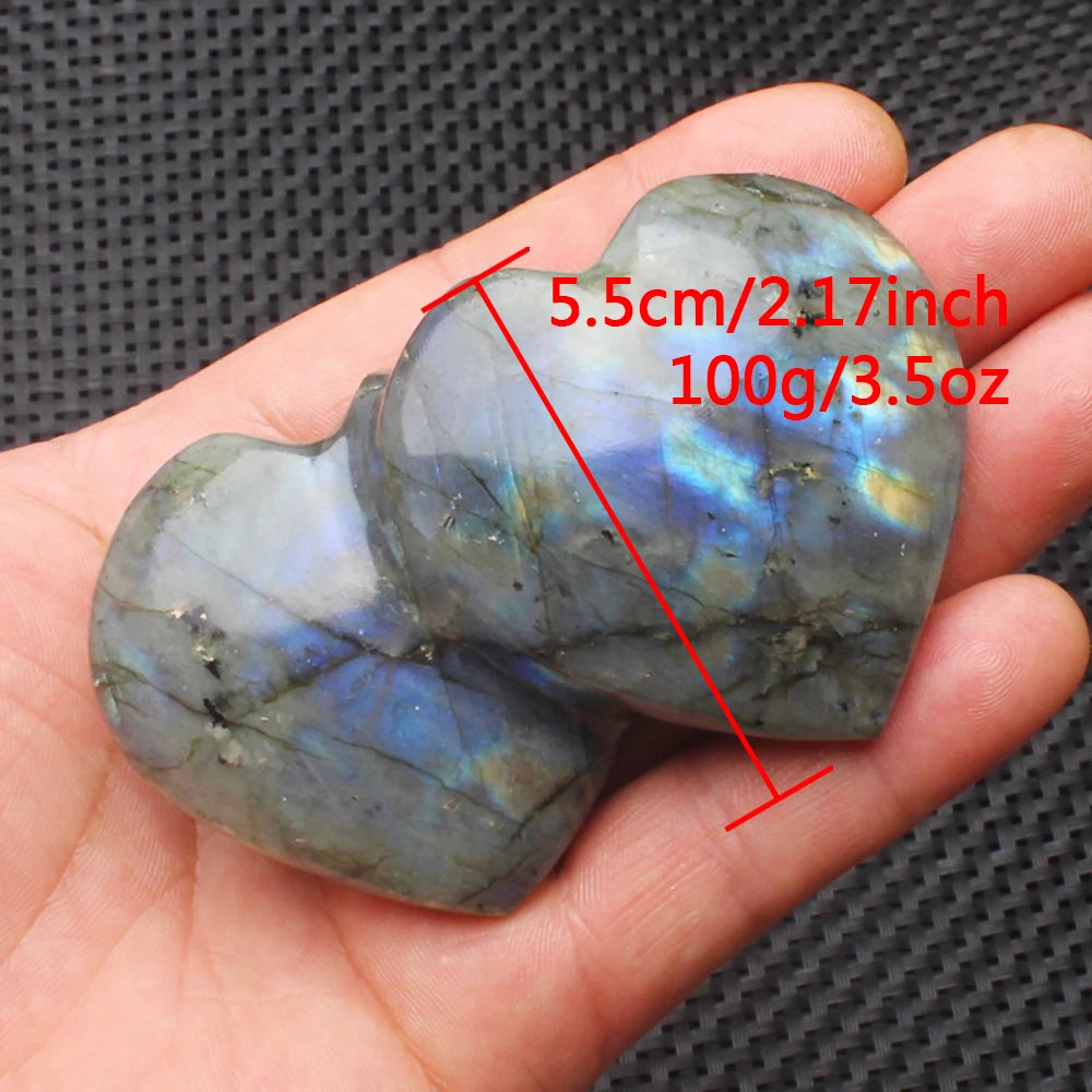 Natural Crystal Stone Love Heart Shape Big Heart Labradorite Reiki Healing Rose Quartz Love Crystal Decoration Crafts 4-6cm