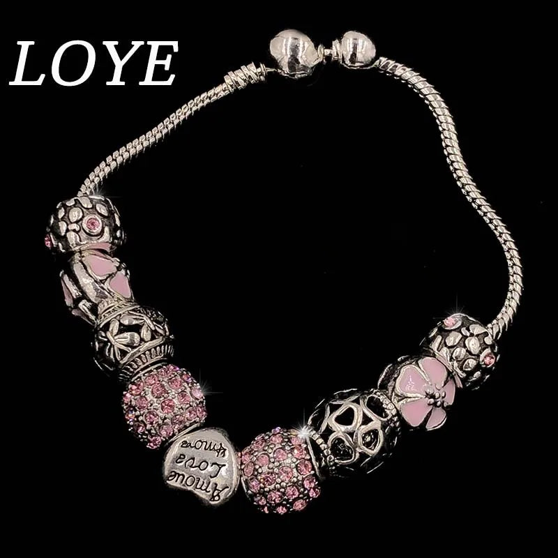 Luxury Silver Plated Heart Love Charm Crystal Beads bracelet for Women Fashion DIY Jewelry Fit Original Brand Bracelets Gift