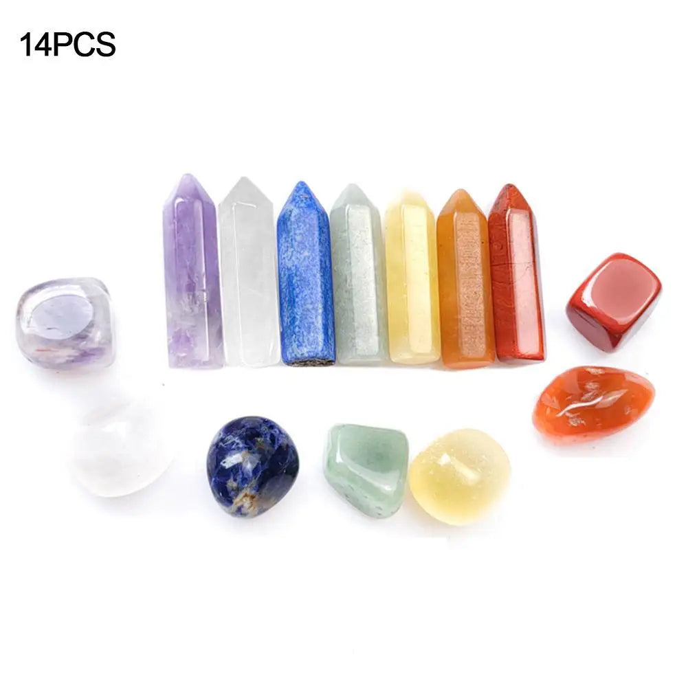 14PCS/Set Natural Stone Crystal Gemstone Chakras Healing Stone Quartz Mineral Ornaments Home Decoration Gifts Box for Children