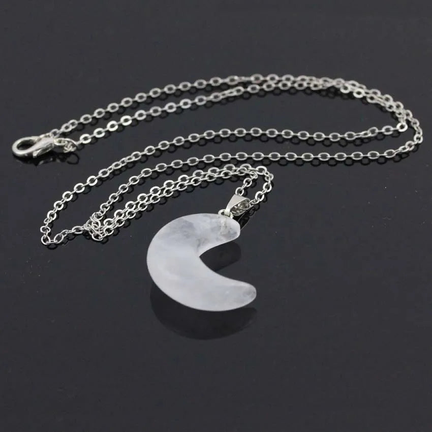 Natural Crystal Stone Crescent Moon Pendant Healing Crystals Quartz Reiki Dangle Hook Earrings Pendant Necklace For Women Girls