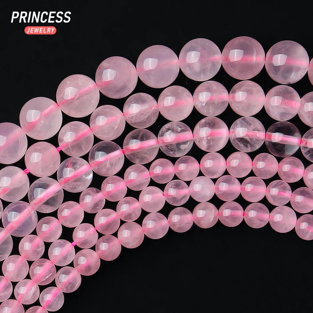 A++ Natural Clear Pink Rose Quartz Crystal Beads for Jewelry Making Bracelet Necklace Stone Beads DIY Accessories  4 6 8 10 12mm