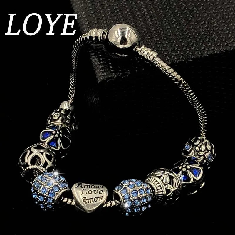 Luxury Silver Plated Heart Love Charm Crystal Beads bracelet for Women Fashion DIY Jewelry Fit Original Brand Bracelets Gift