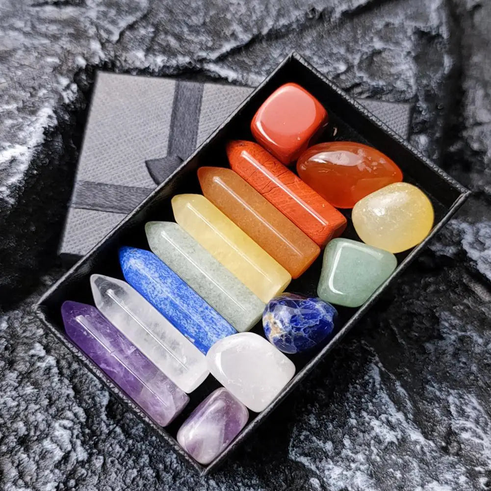 14PCS/Set Natural Stone Crystal Gemstone Chakras Healing Stone Quartz Mineral Ornaments Home Decoration Gifts Box for Children