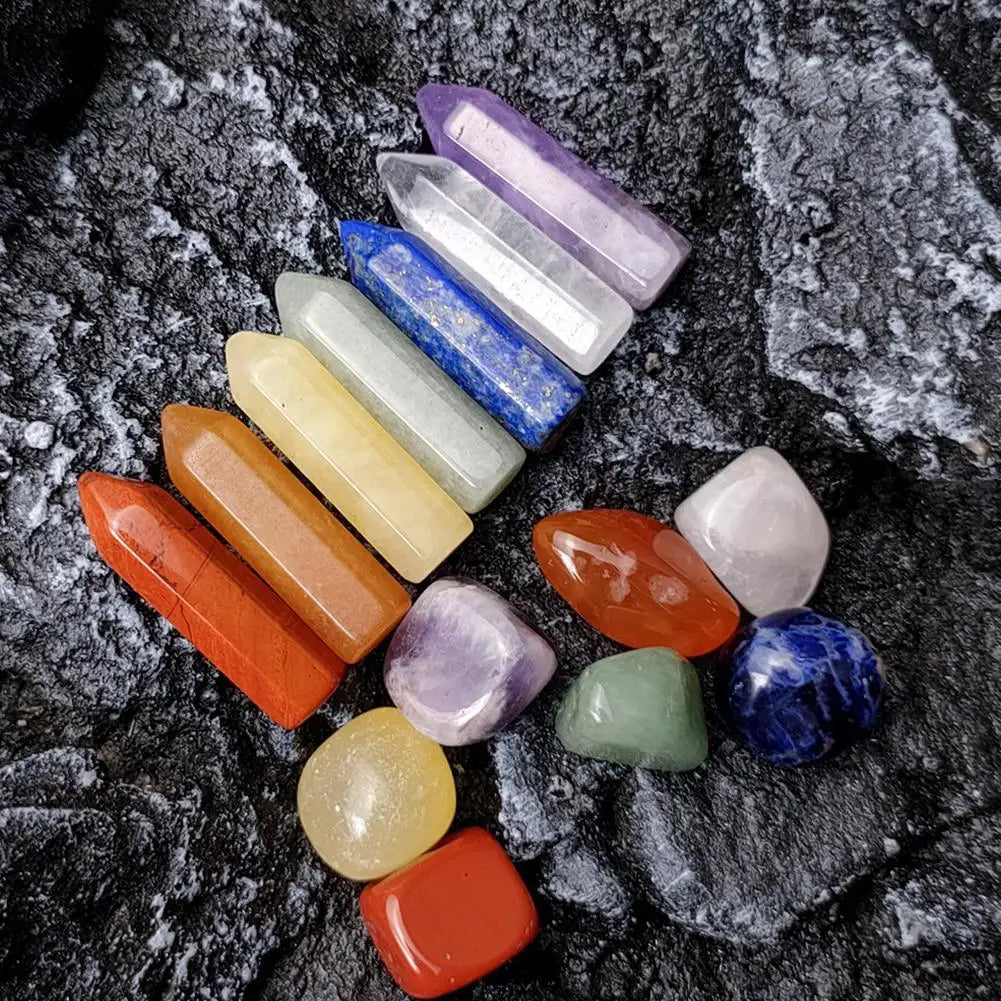 14PCS/Set Natural Stone Crystal Gemstone Chakras Healing Stone Quartz Mineral Ornaments Home Decoration Gifts Box for Children