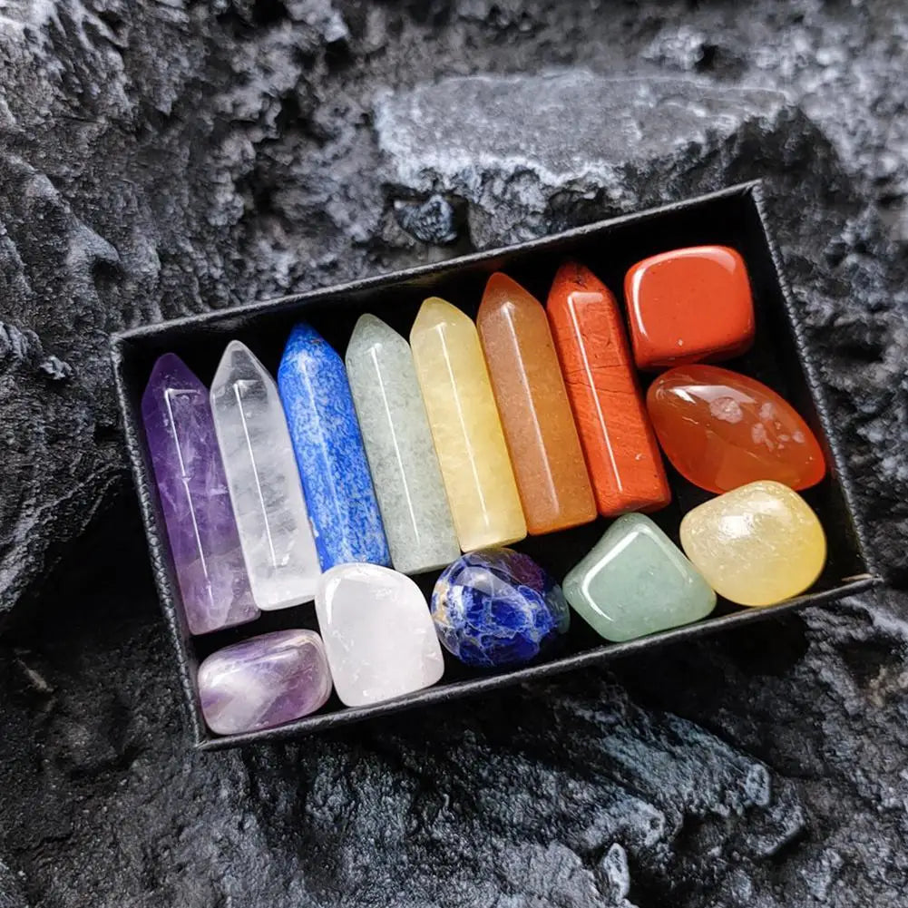 14PCS/Set Natural Stone Crystal Gemstone Chakras Healing Stone Quartz Mineral Ornaments Home Decoration Gifts Box for Children