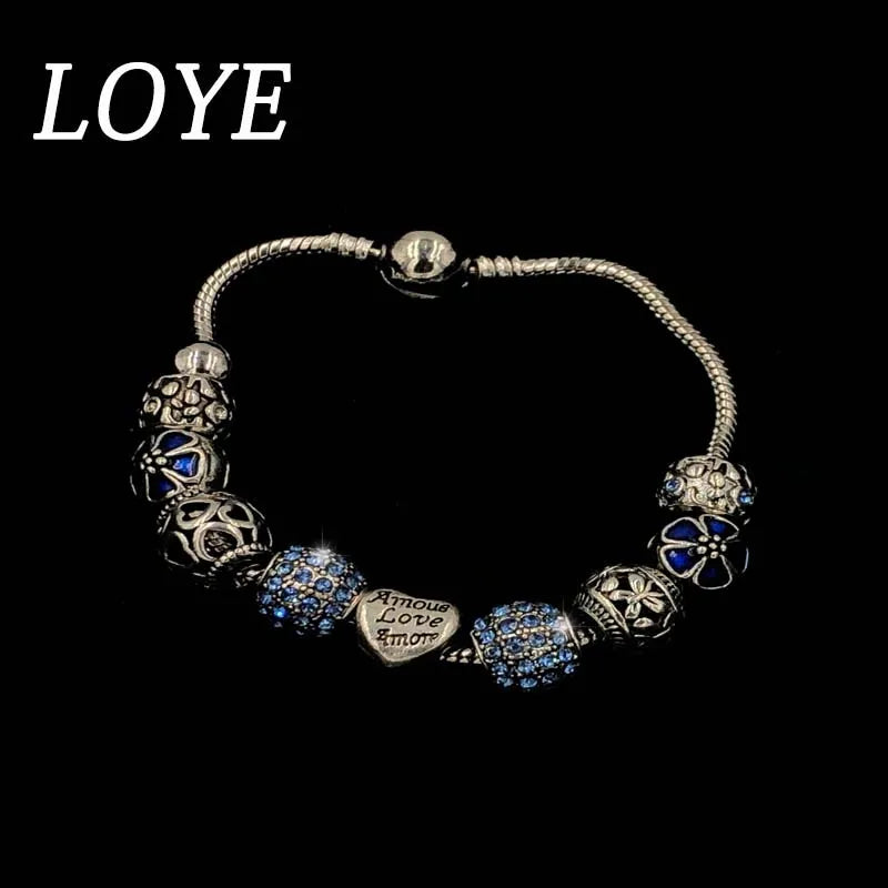 Luxury Silver Plated Heart Love Charm Crystal Beads bracelet for Women Fashion DIY Jewelry Fit Original Brand Bracelets Gift