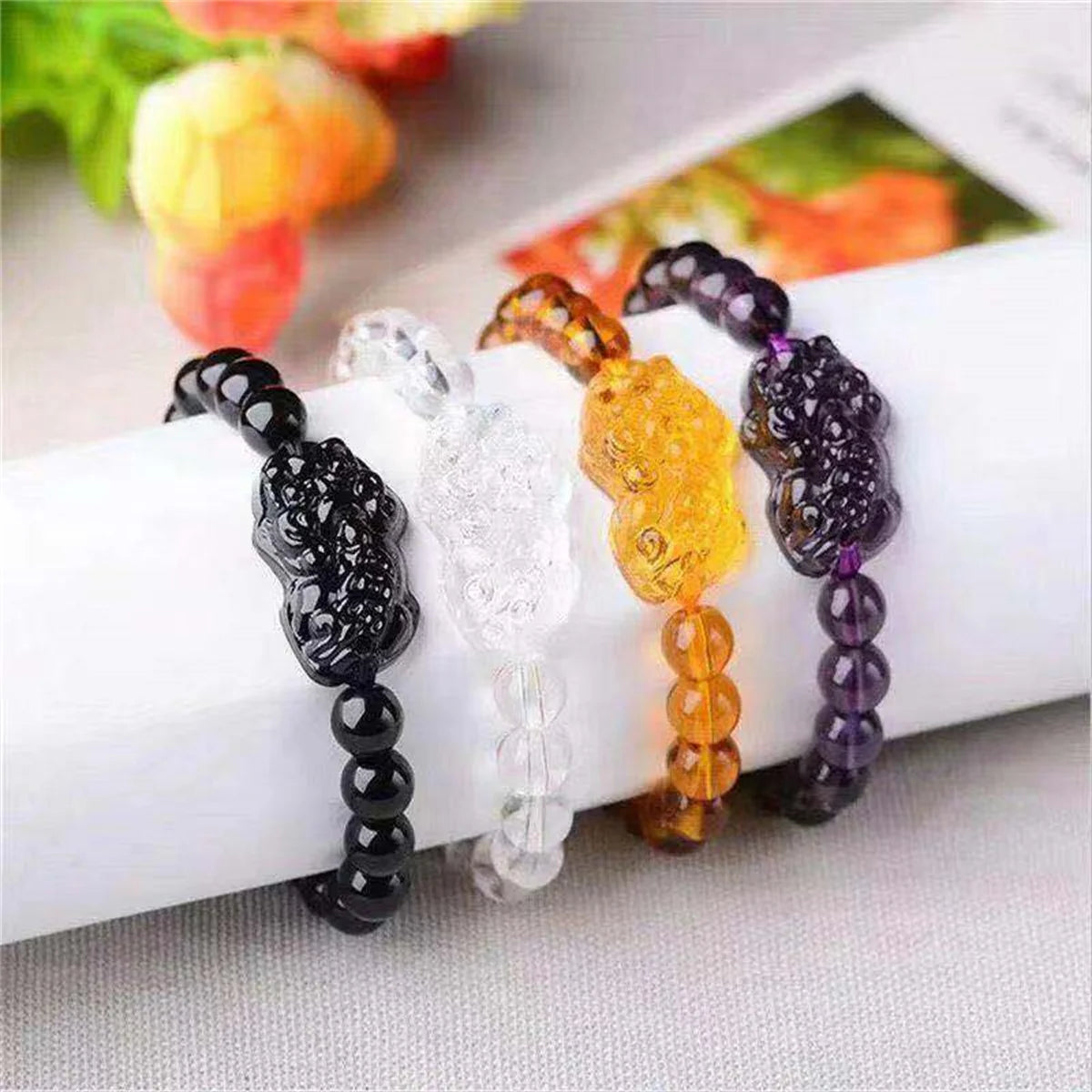 Feng Shui Wealth Bracelet Pixiu Good Luck Bracelet Black Obsidian Stone Crystal Beads Bracelet for Women Men Prayer Jewelry Gift