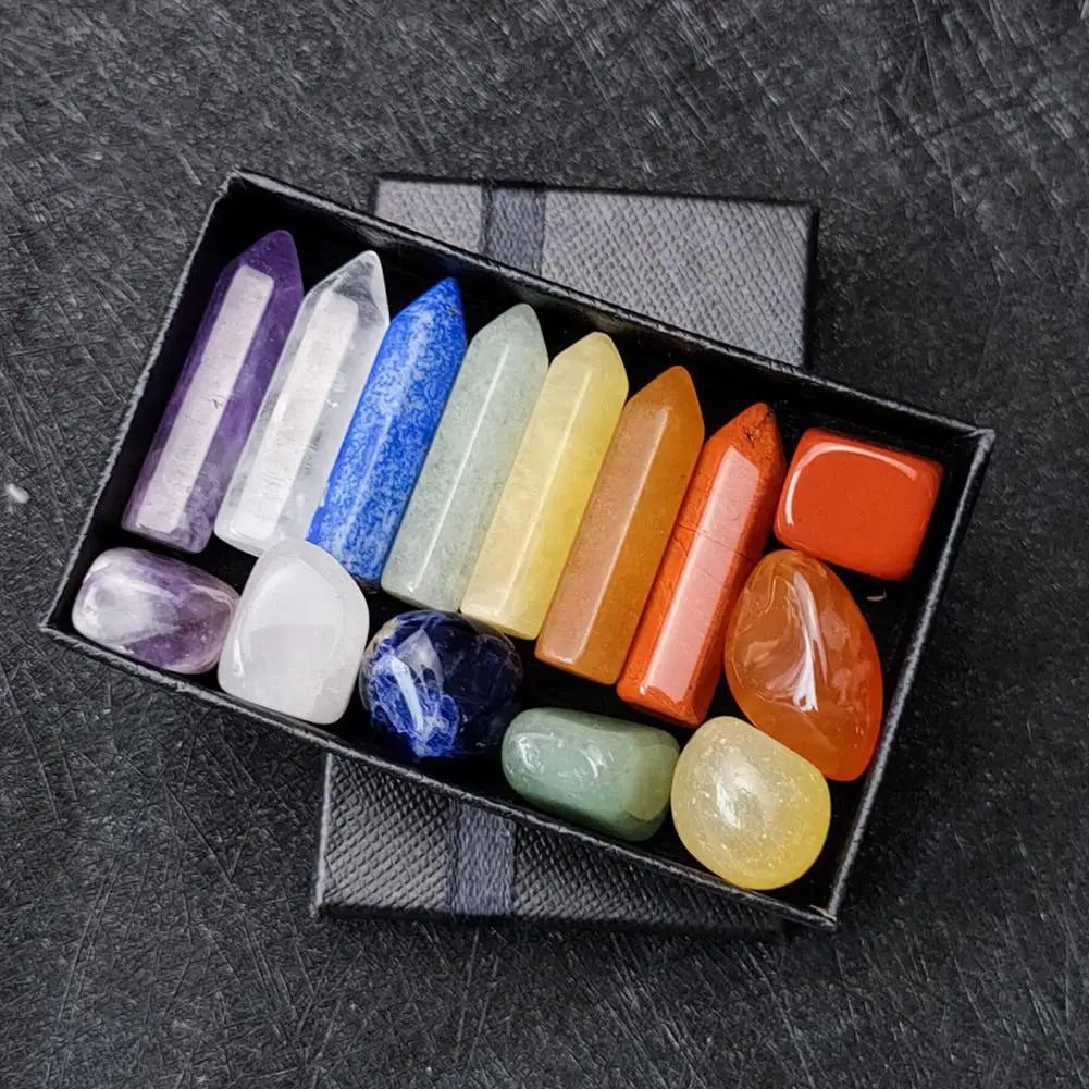 14PCS/Set Natural Stone Crystal Gemstone Chakras Healing Stone Quartz Mineral Ornaments Home Decoration Gifts Box for Children