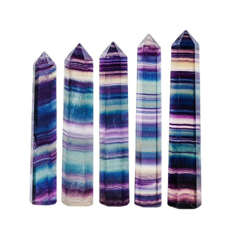 3-10cm Rainbow Hexagonal Prism Natural Fluorite Crystal Striped Rainbow Quartz Healing Stone Ornaments Gifts Room Decoration