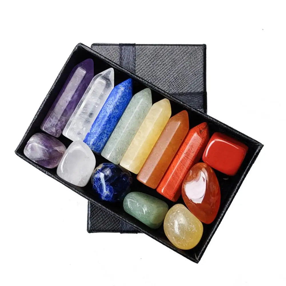 14PCS/Set Natural Stone Crystal Gemstone Chakras Healing Stone Quartz Mineral Ornaments Home Decoration Gifts Box for Children