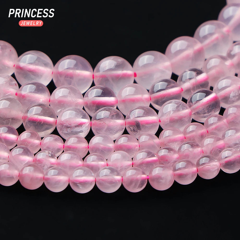 A++ Natural Clear Pink Rose Quartz Crystal Beads for Jewelry Making Bracelet Necklace Stone Beads DIY Accessories  4 6 8 10 12mm