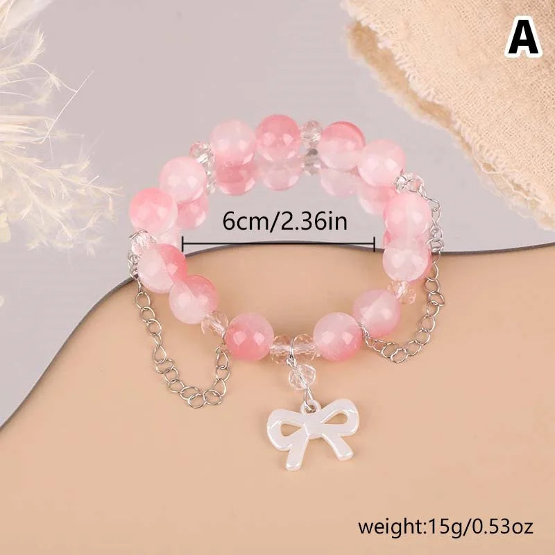 Fashion Korean Sweet Crystal Beads Bracelet for Women Exquisite Feather Butterfly Tassel Charm Bracelet Girls Party Jewelry Gift