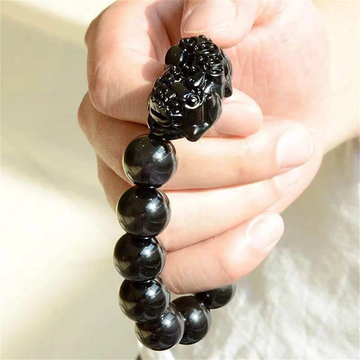 Feng Shui Wealth Bracelet Pixiu Good Luck Bracelet Black Obsidian Stone Crystal Beads Bracelet for Women Men Prayer Jewelry Gift