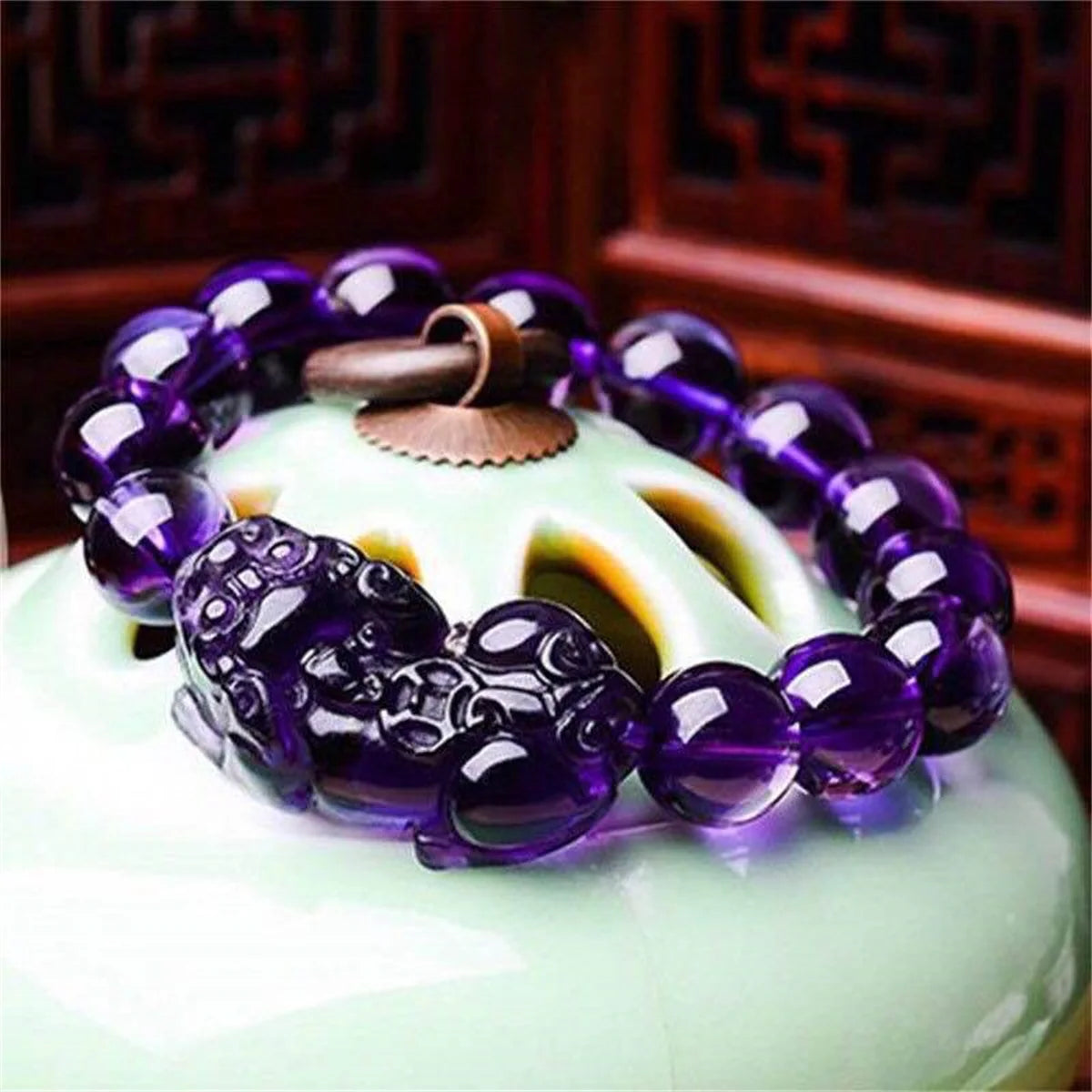 Feng Shui Wealth Bracelet Pixiu Good Luck Bracelet Black Obsidian Stone Crystal Beads Bracelet for Women Men Prayer Jewelry Gift