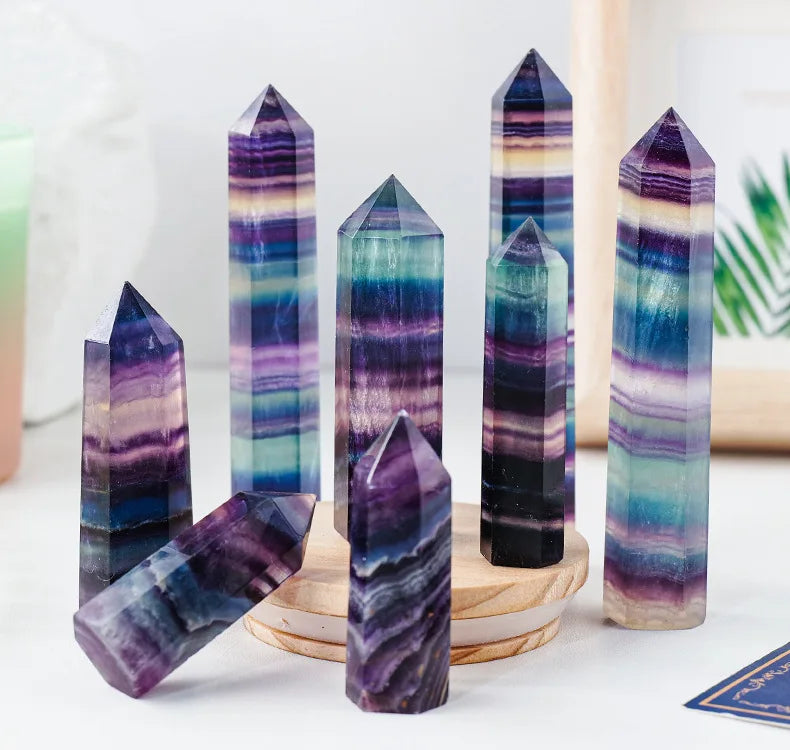 3-10cm Rainbow Hexagonal Prism Natural Fluorite Crystal Striped Rainbow Quartz Healing Stone Ornaments Gifts Room Decoration