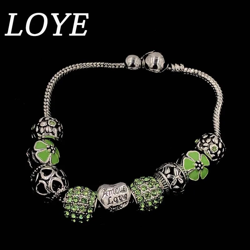 Luxury Silver Plated Heart Love Charm Crystal Beads bracelet for Women Fashion DIY Jewelry Fit Original Brand Bracelets Gift