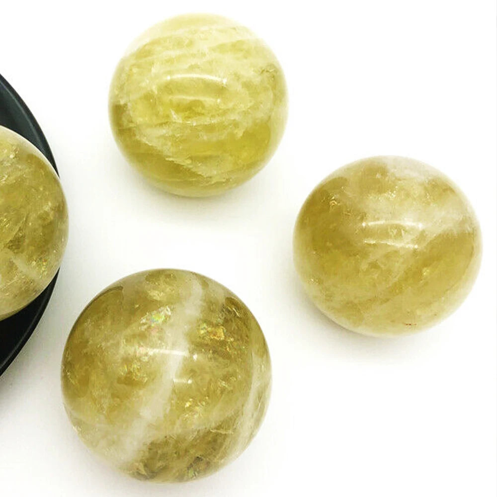 Natural Citrine Crystal Ball Pull Feldspar Ball Ornaments Blue Light Pull Feldspar Citrine Ball Stone Grinding Ornaments Gift